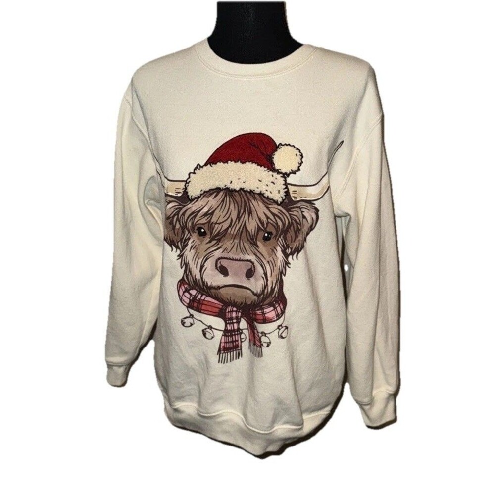 Freeze S/M Highland Cow Christmas Long Sleeve Pullover Sweatshirt